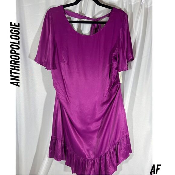 ANTHROPOLOGIE RUFFLED MINI DRESS IN VIOLET NWT SIZE 16 - Picture 5 of 9